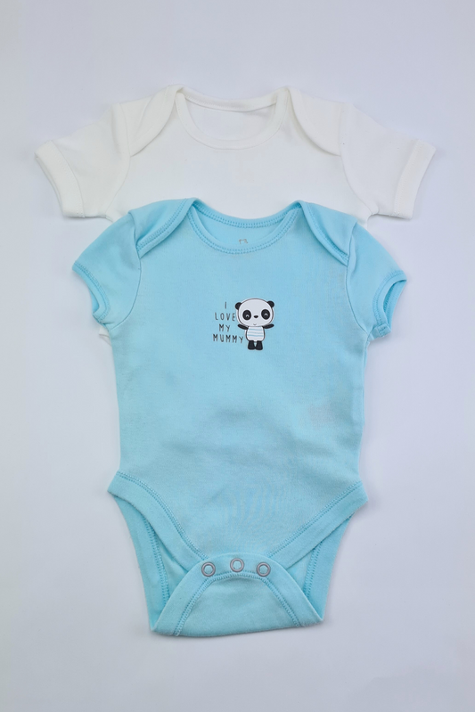 Newborn - 100% Cotton 'I Love My Mummy' Blue & White Bodysuit Set 
