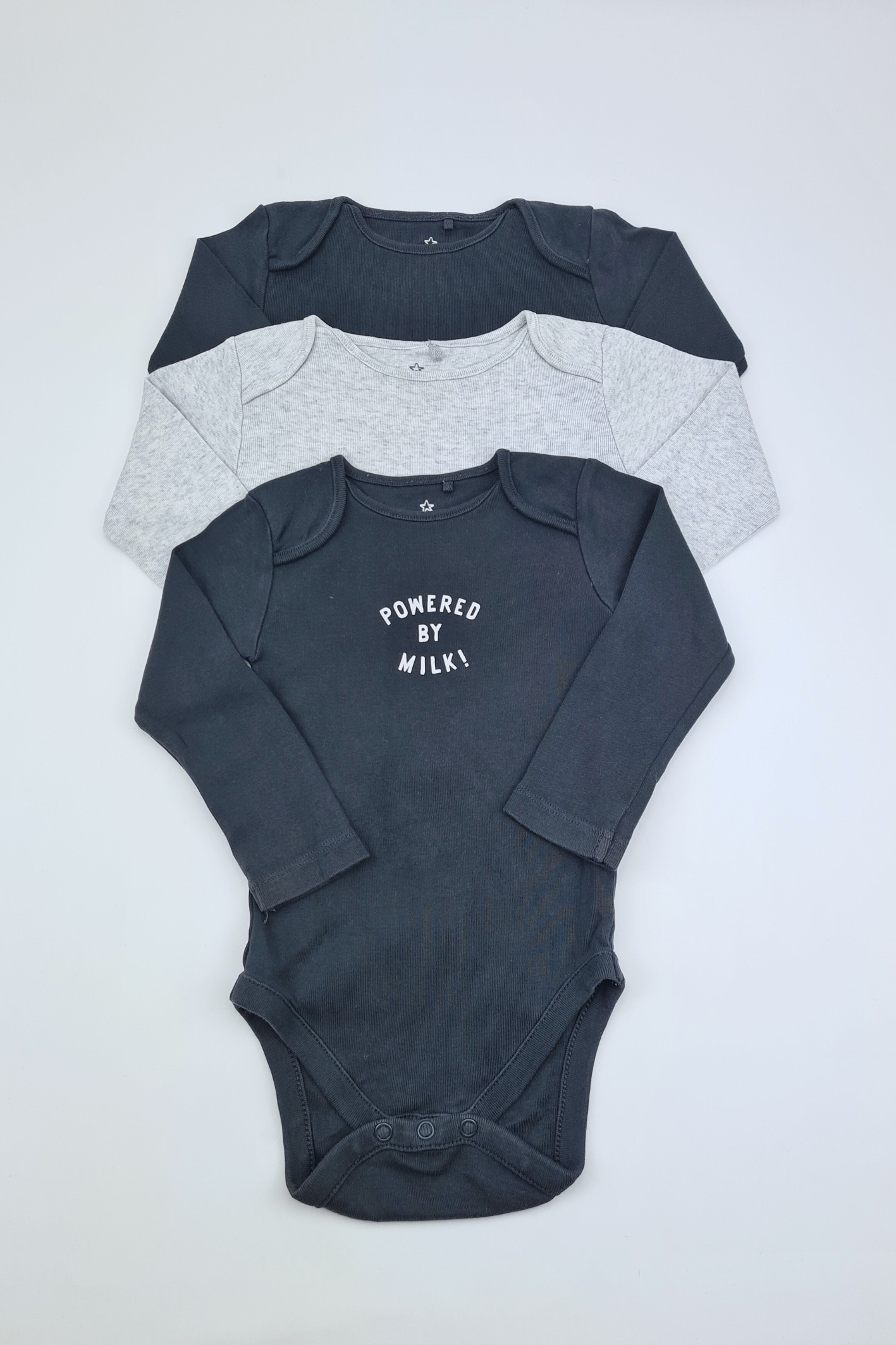 9-12m - 'Powered By Milk' 3 Pack Bodysuit Bundle (Next)