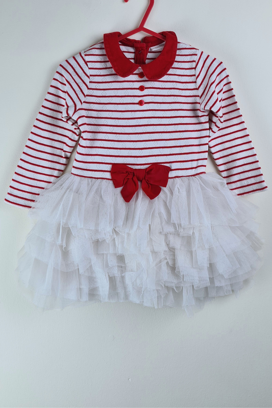 9-12m - White & Red Party Lined Dress ( Next)