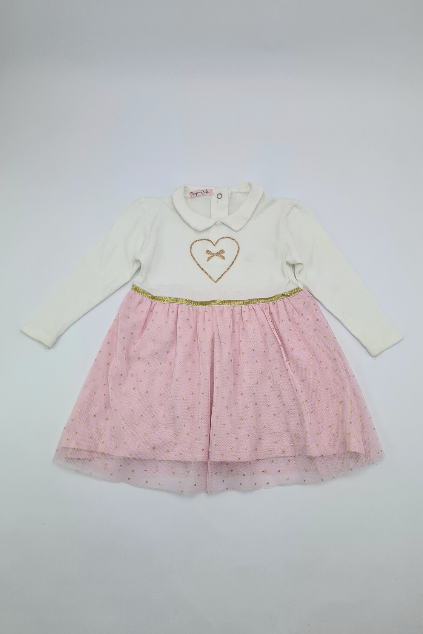 9-12m - Golden Heart 2-In-1 Dress (Bonjour Bebe)
