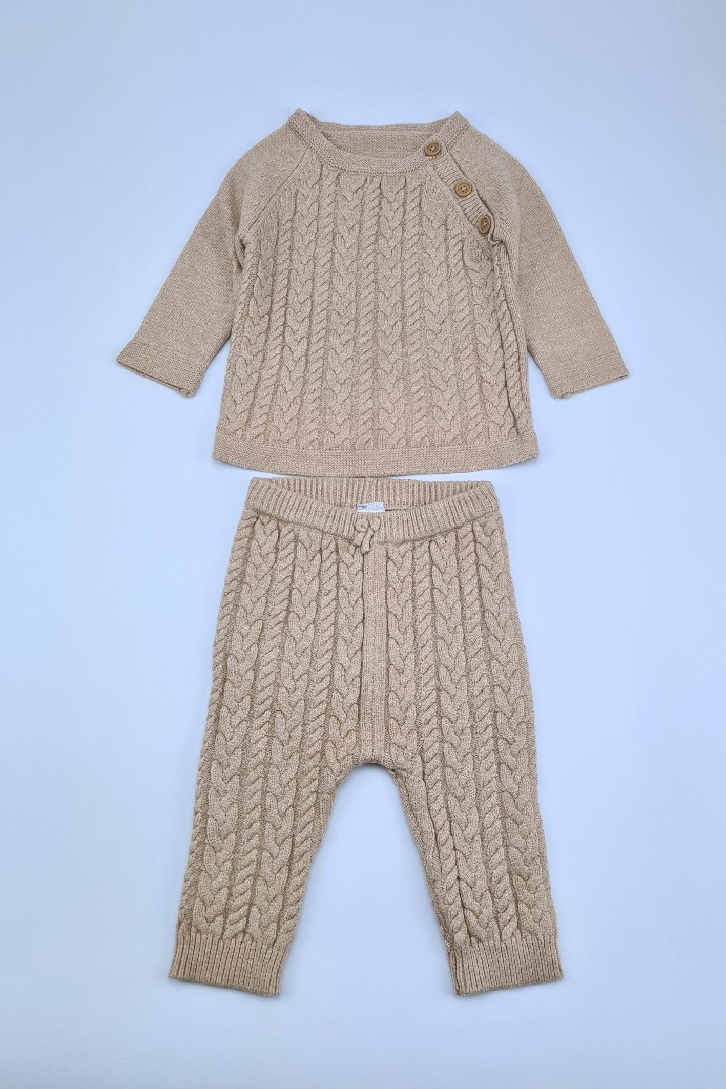 0-3m Crew Neck Long Sleeve Patterned Cardigan and Pants Set