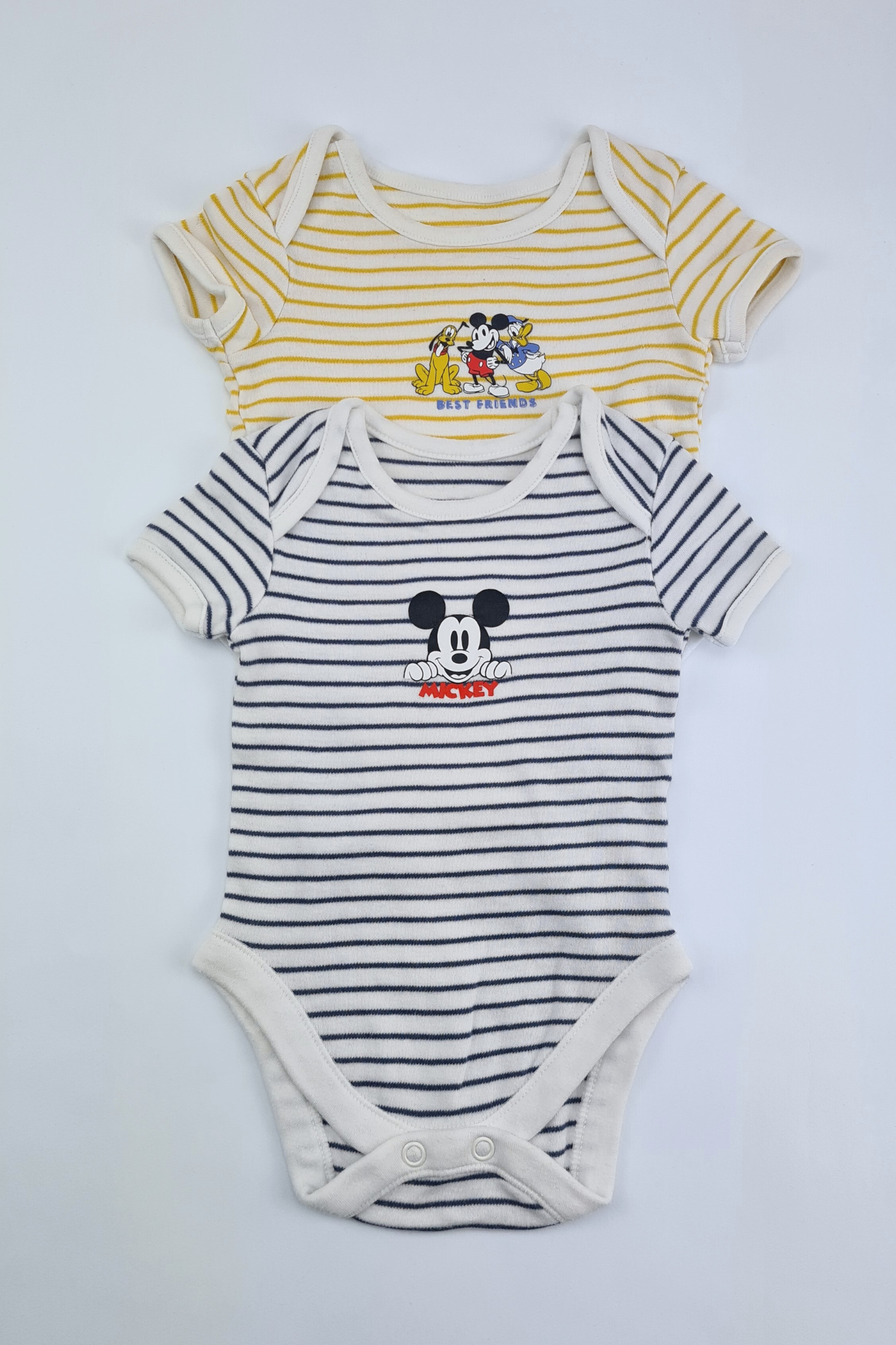 0-3m - Yellow & Blue Striped Friends Bodysuit Pack