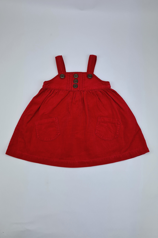 6-9m - Red Courdroy Pinafore Dress (Next)
