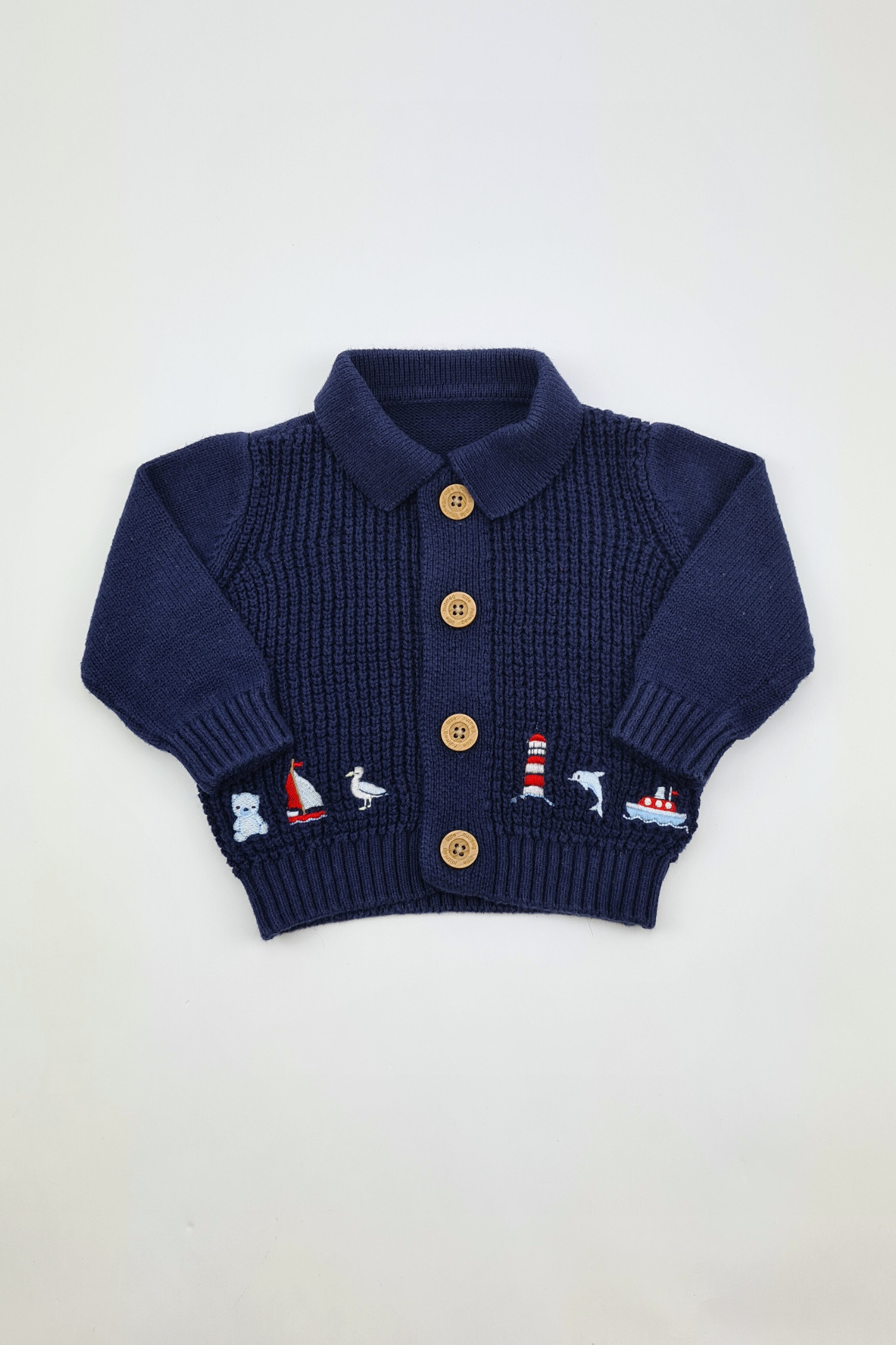 Newborn - 100% Cotton 10lbs Navy Cardigan (Nutmeg)
