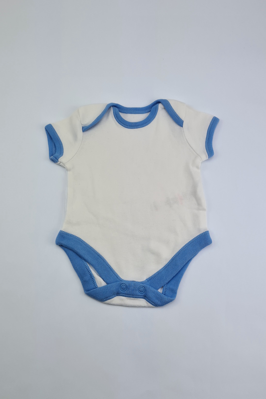0-3m - White & Blue Shortsleeve Bodysuit