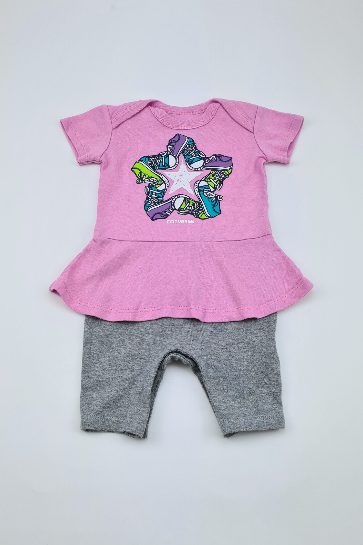 -3m - Pink & Grey Converse Romper