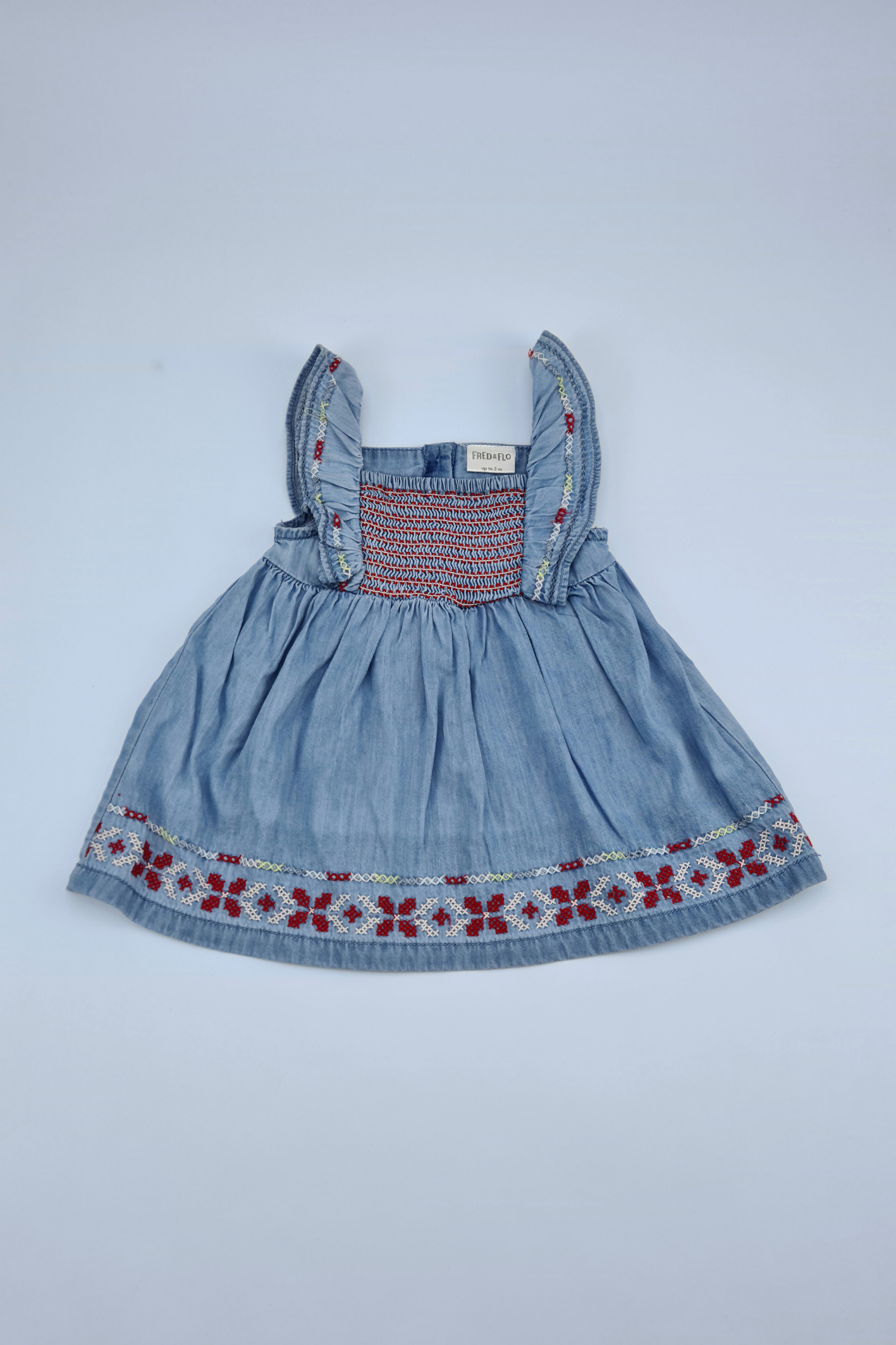 0-3m Embroidered Denim Dress