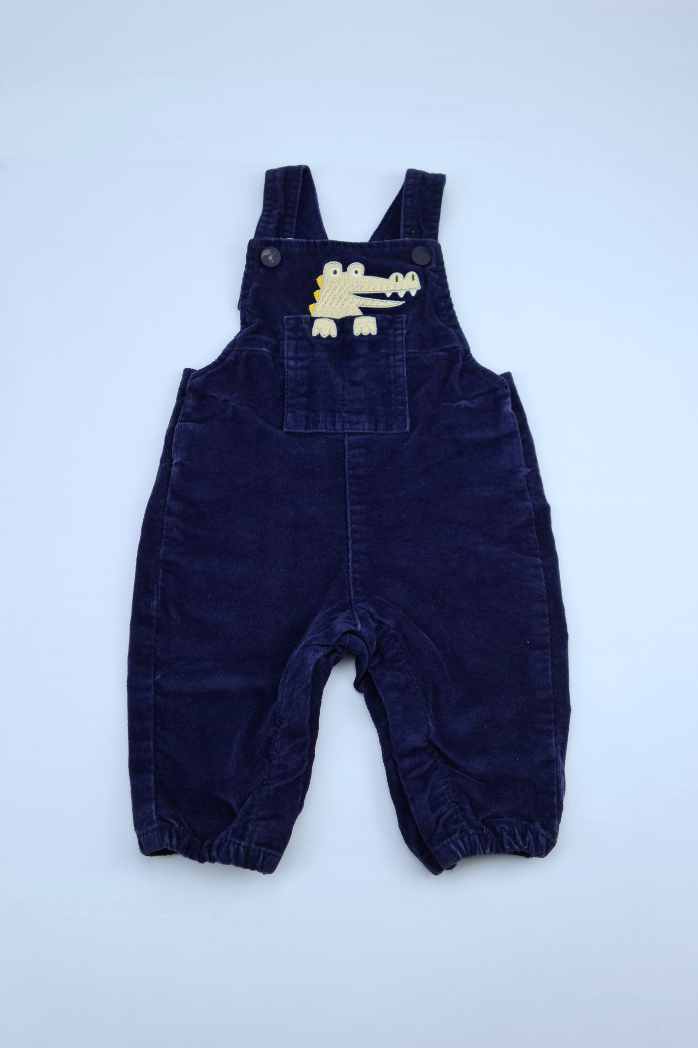 3-6m Crocodile Embroidered Navy Corduroy Dungarees
