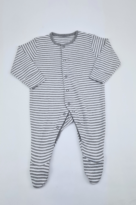 3-6m - Grey And White Stripes Sleepsuit 