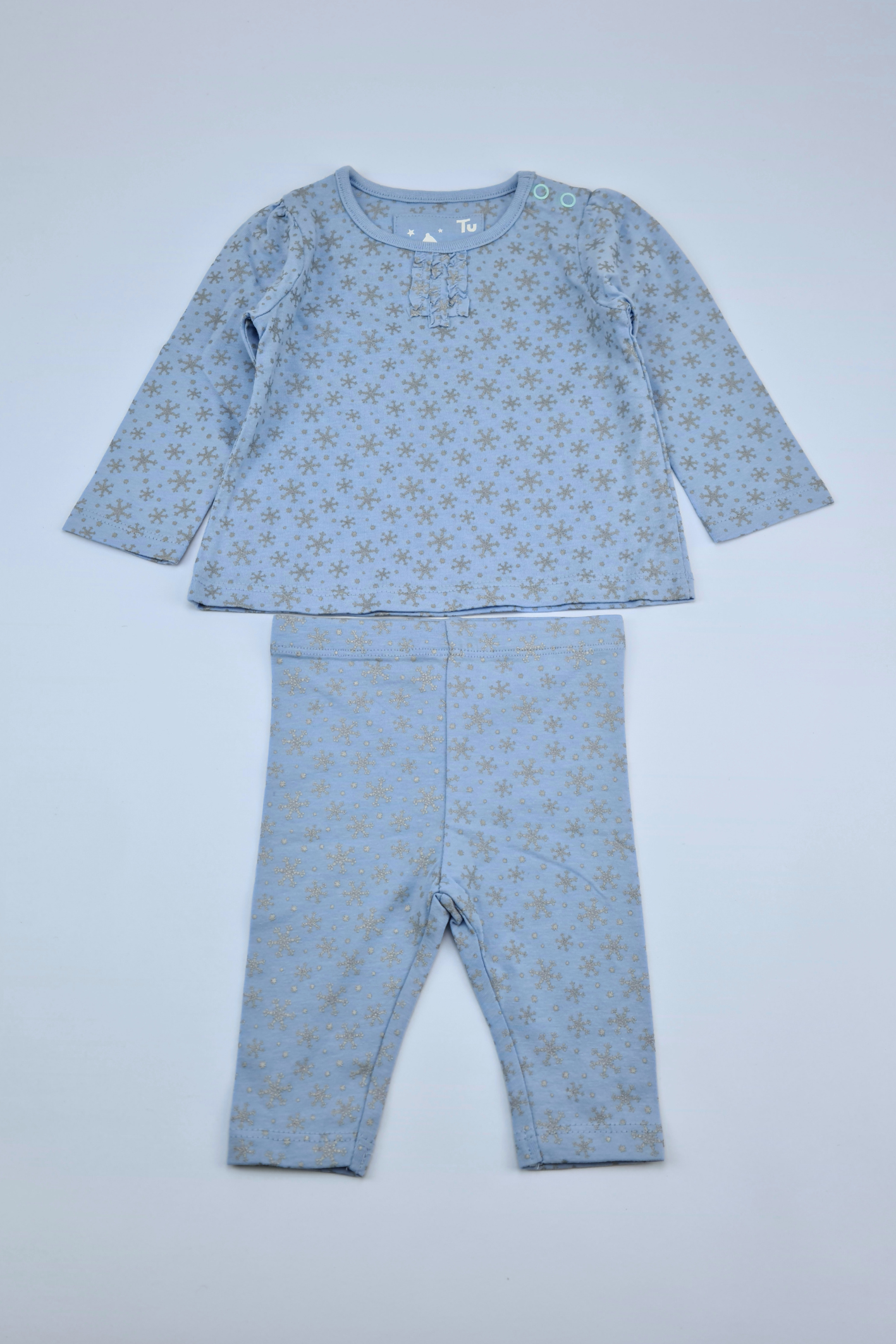 0-3m Blue Snowflake Print Pyjama Set