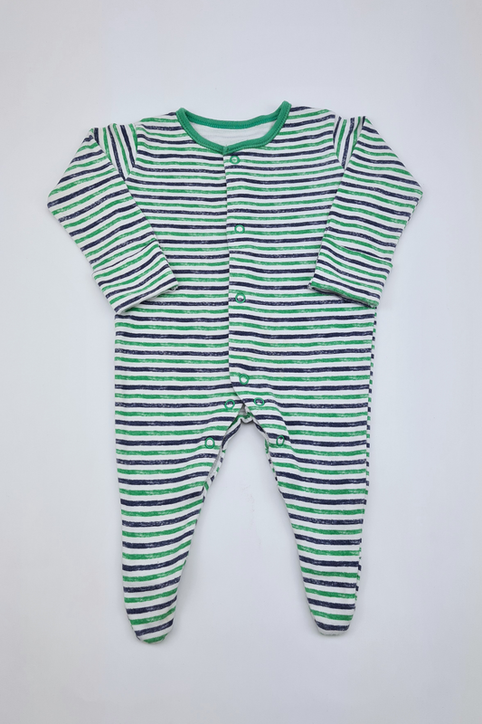 First Size - Green Striped Sleepsuit