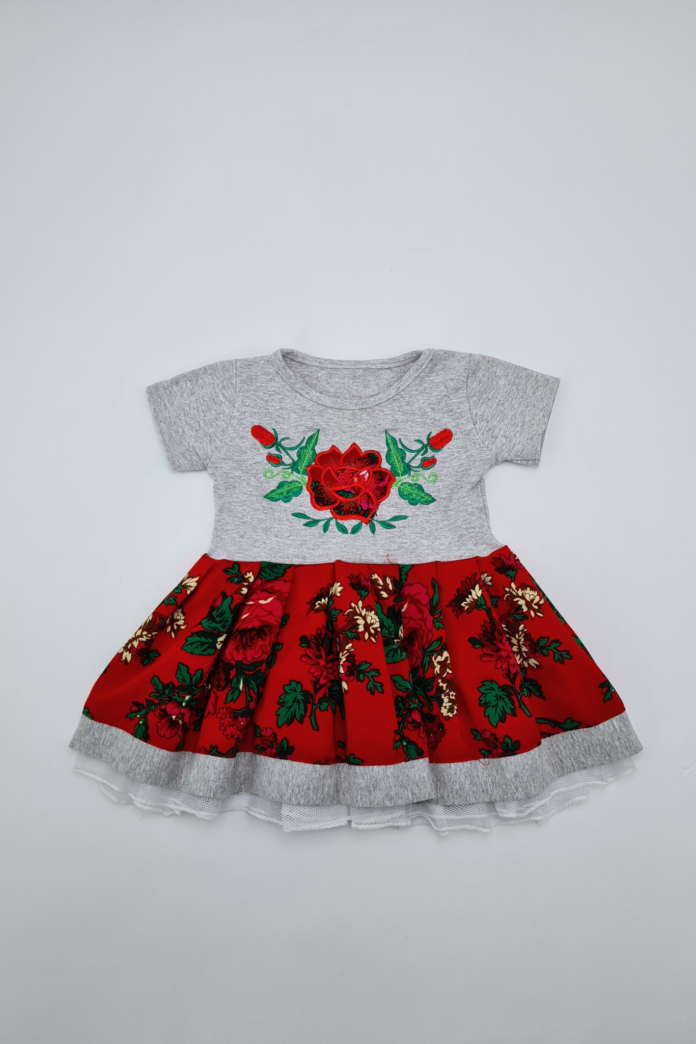 3-6m - Floral A-Line Grey Dress