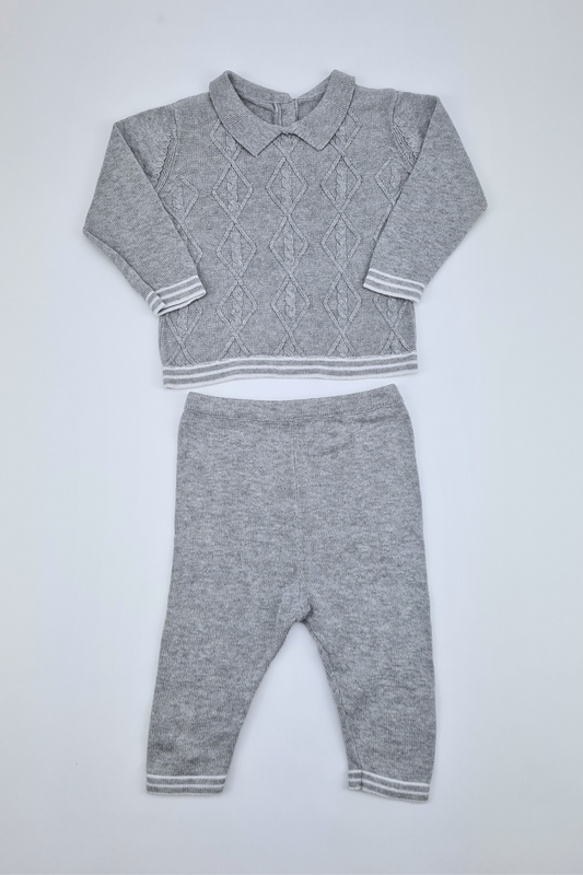 0-3m - Grey Knit  2 Piece Outfit (Matalan)