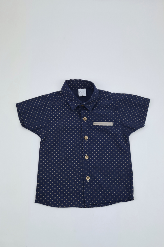 9-12m - Button Up Navy Shirt (Terry Collection)