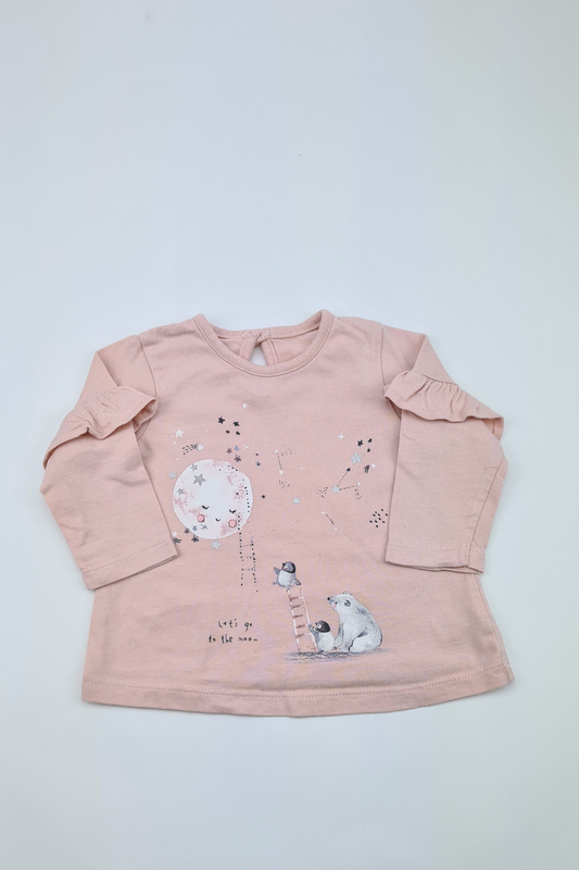 0-3m - 'Let's Go To The Moon' Pink Top