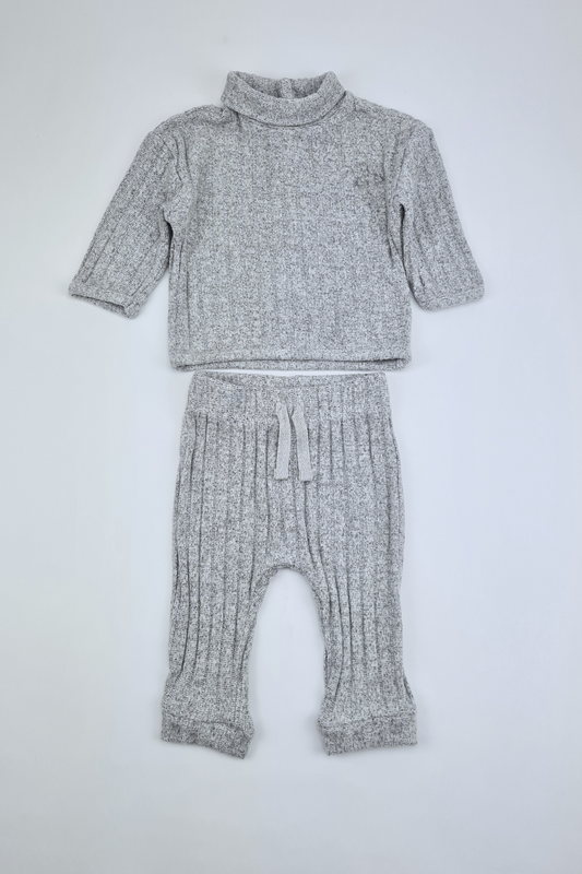 0-3m - Grey Knit High Neck Jumper & Joggers Outfit (George)