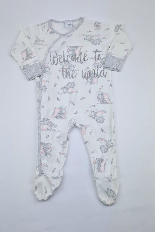 3-6m - 'Welcome To The World' Dumbo Sleepsuit (Disney Baby)
