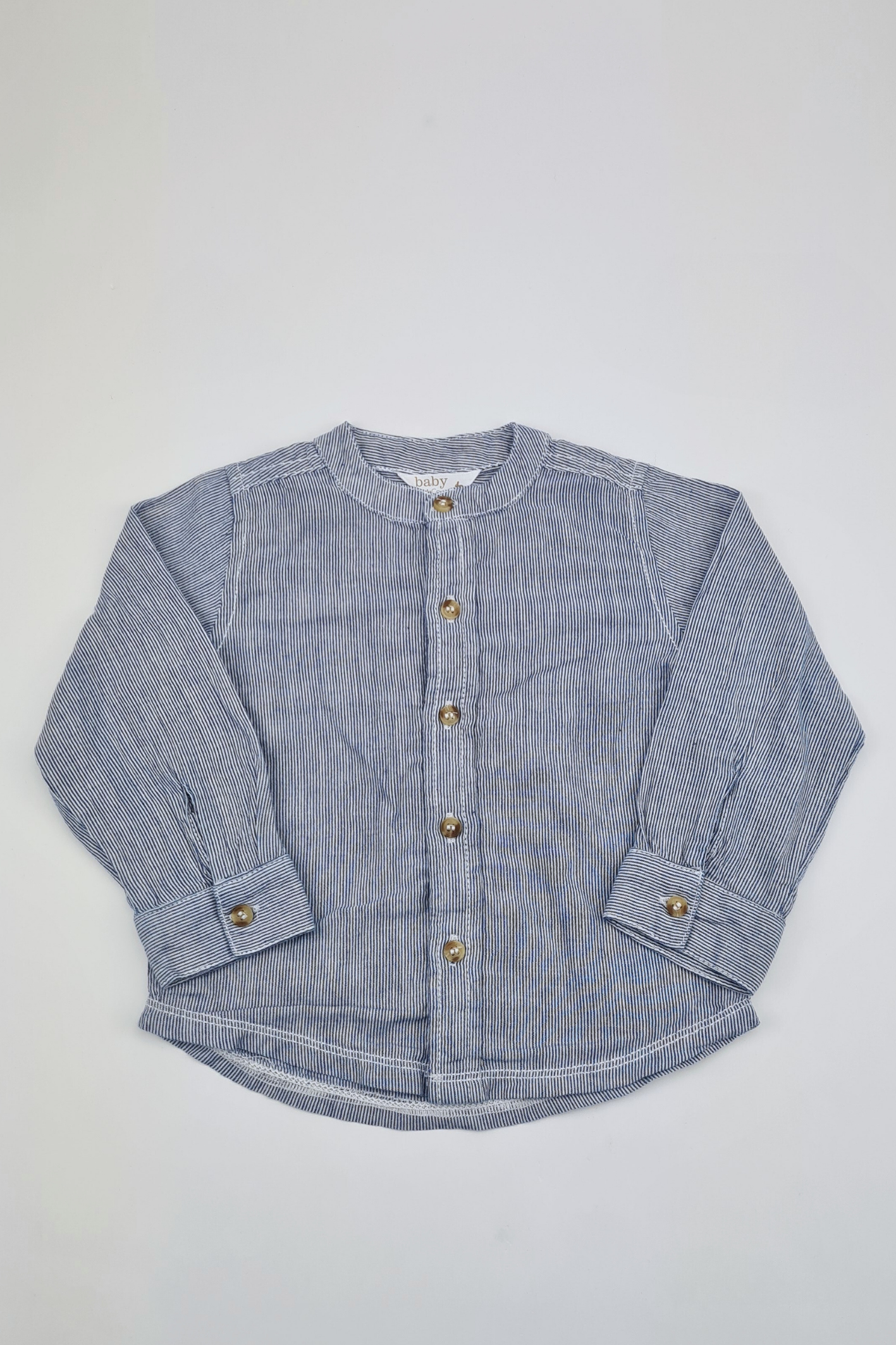 9-12m - Blue Striped Shirt (m&co)