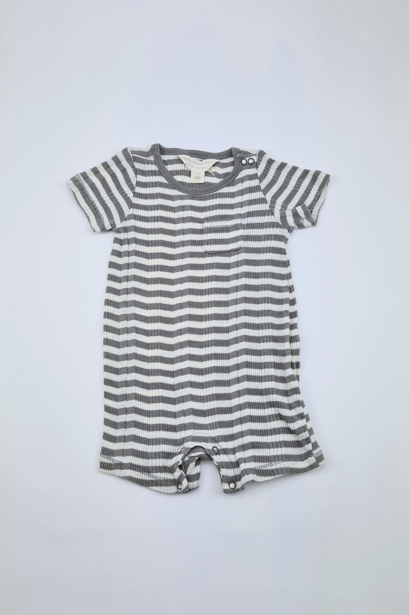 0-3m - 100% Organic Cotton Grey Striped Romper (Baby Gap)