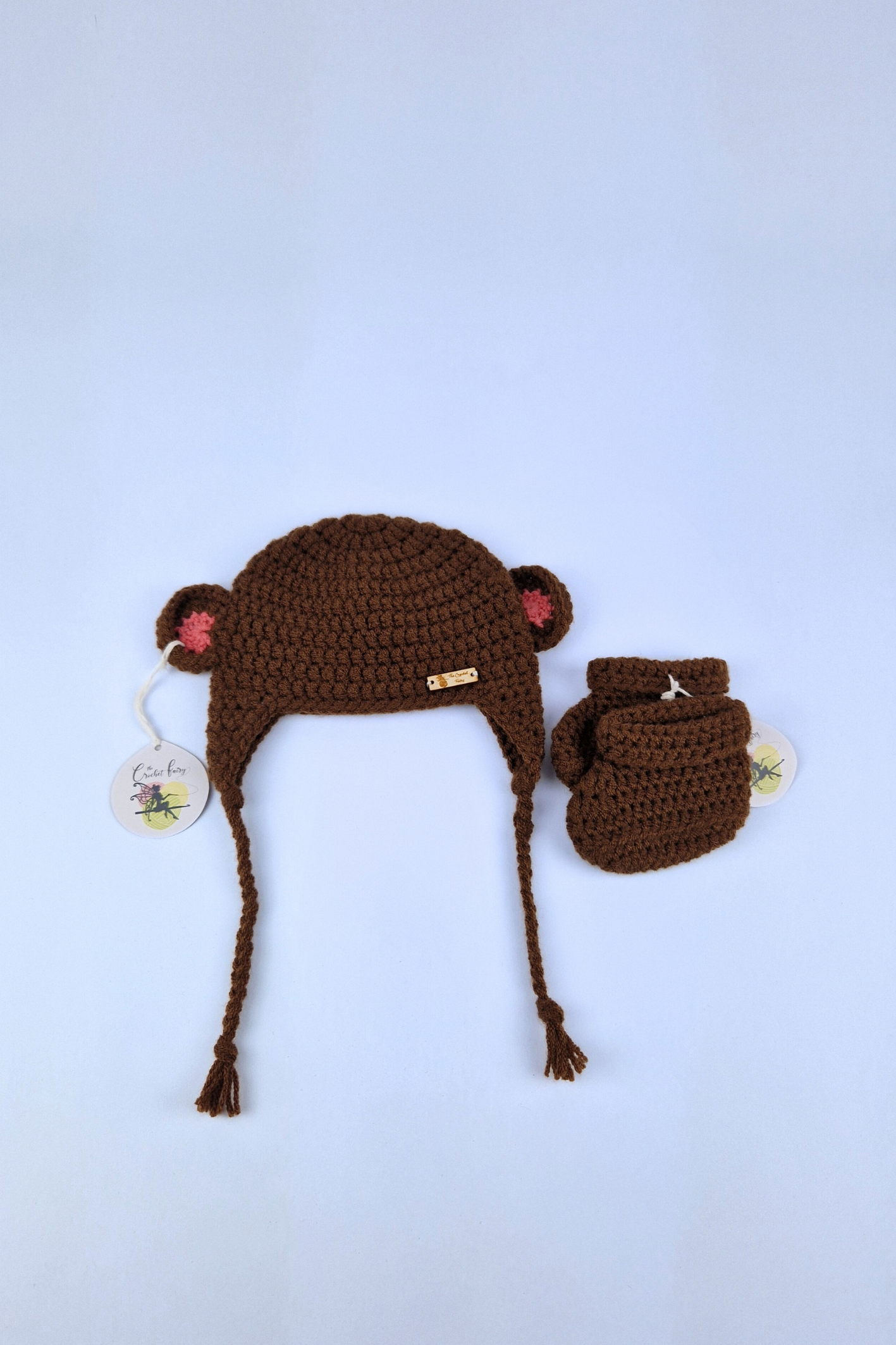 0-3m Crochet Fairy's Monkey Beanie & Booties Set