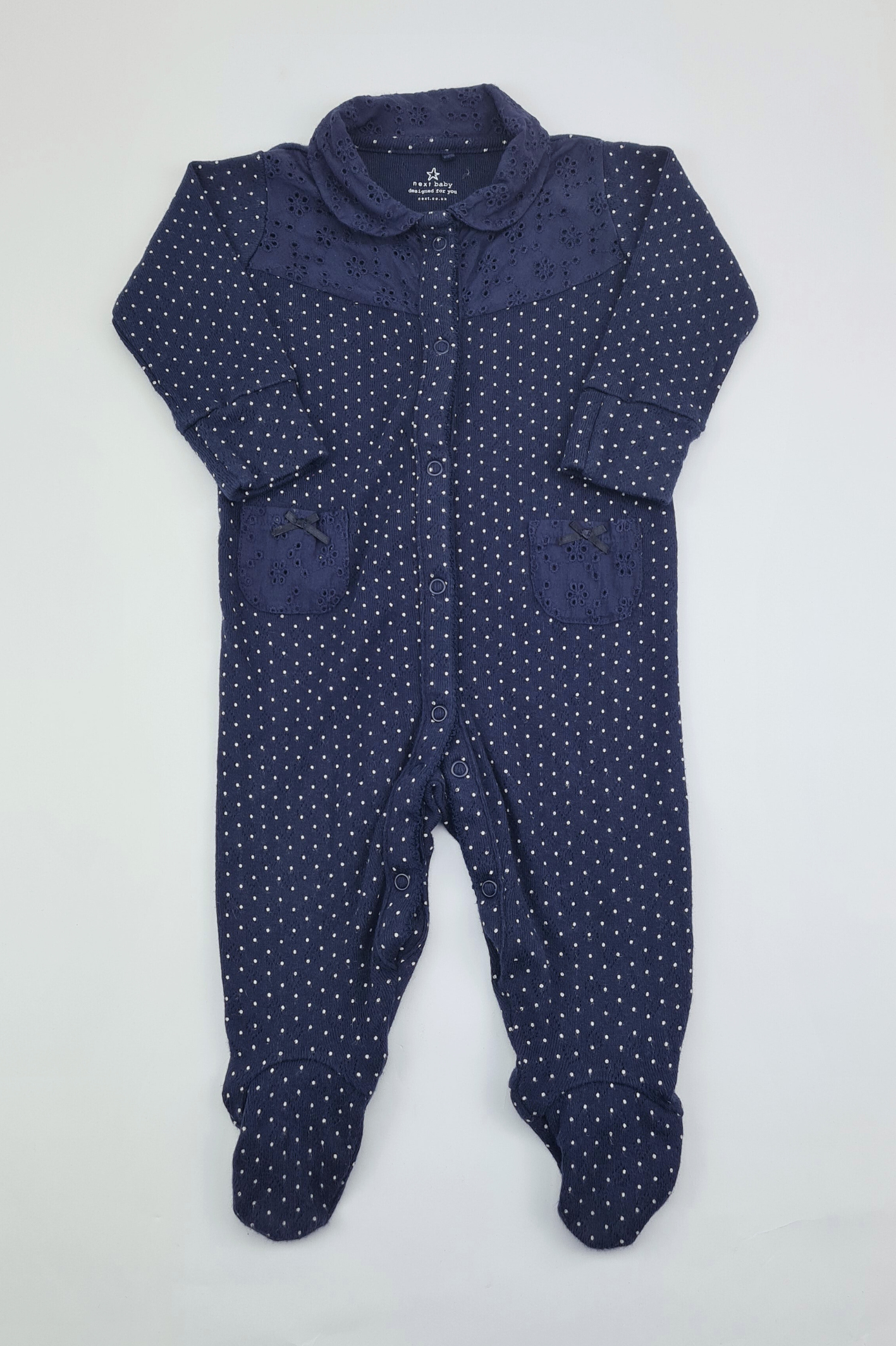 3-6m - Spot Print Navy Sleepsuit (Next)