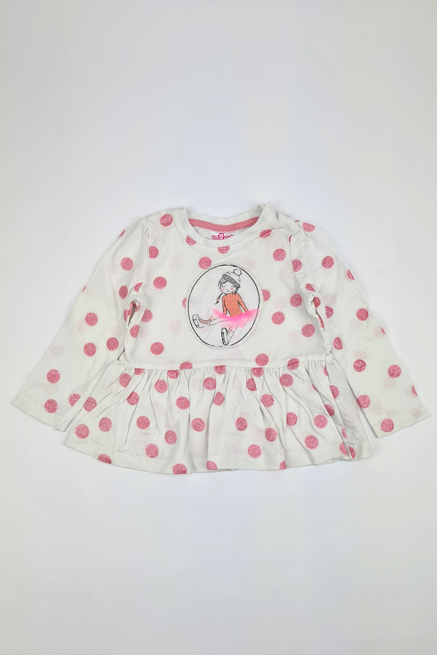 9-12m - Pink Glitter Spot Print Peplum T-shirt
