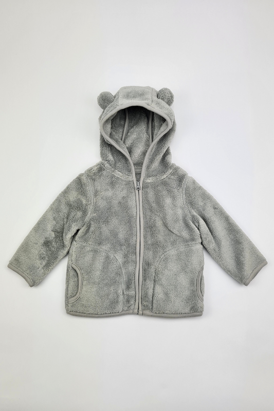 3-6m - Grey Faux Fur Hoodie (Scottish Baby Box)