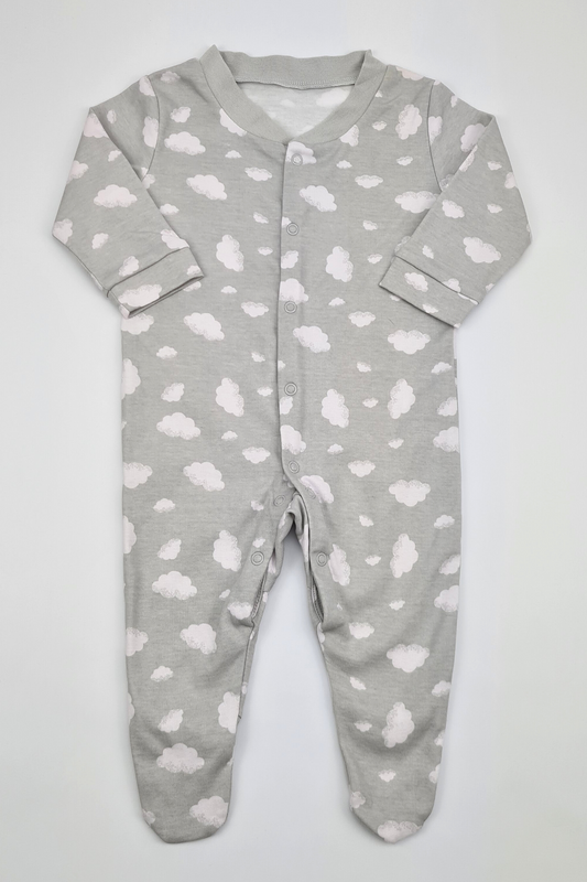 3-6m - 100% Cotton Grey Cloud Print Sleepsuit (Scottish Baby Box)