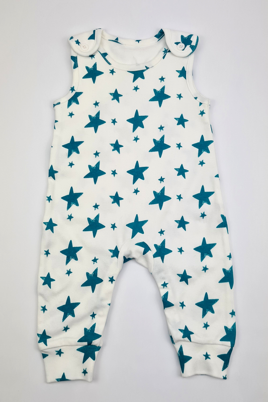 3-6m - 100% Cotton Teal Star Print Romper (Scottish Baby Box)