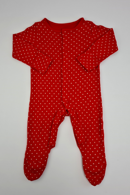 3-6m - Red Spot Print Sleepsuit