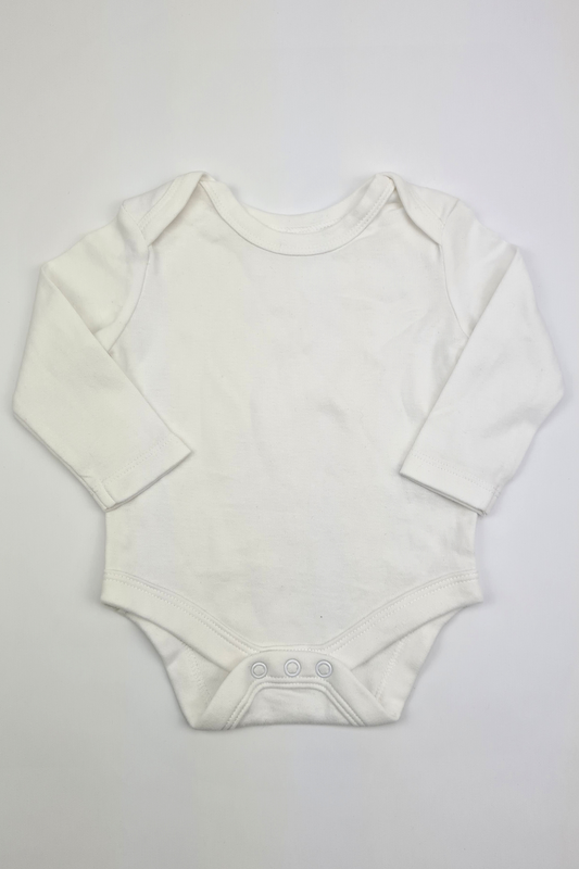 0-3m - 100% Cotton Long Sleeve White Bodysuit (Scottish Baby Box)