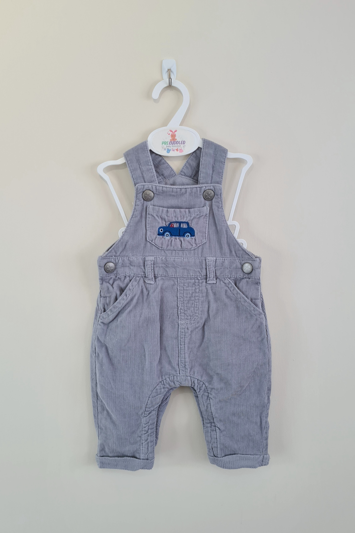 3-6m - Blue Vehicle Applique Dungaree (Bluezoo)
