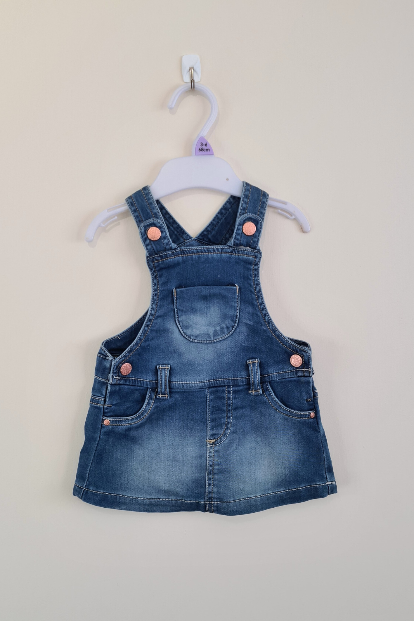 3-6m - Blue Denim Effect Jersey Dungaree (F&F)
