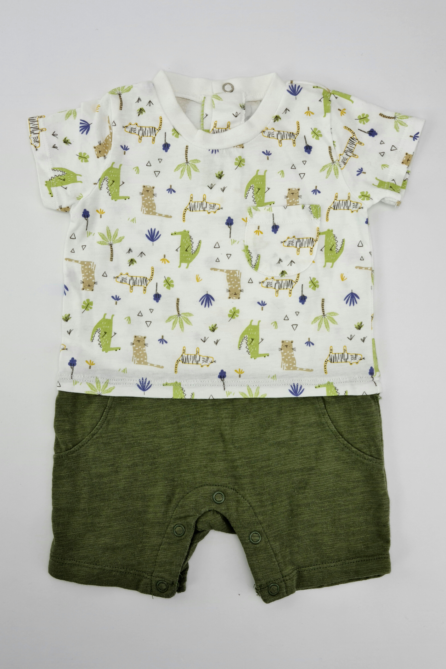 3-6 mois - Barboteuse imprimé crocodile et tigre