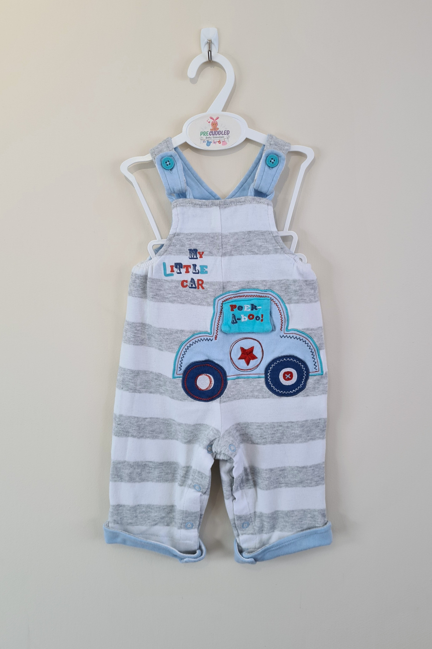 3-6m - Grey Stripe Dungaree (M&Co)