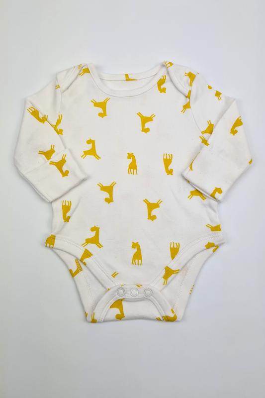 0-3m - 100% Cotton Yellow Giraffe Long Sleeve Bodysuit (Scottish Baby Box)