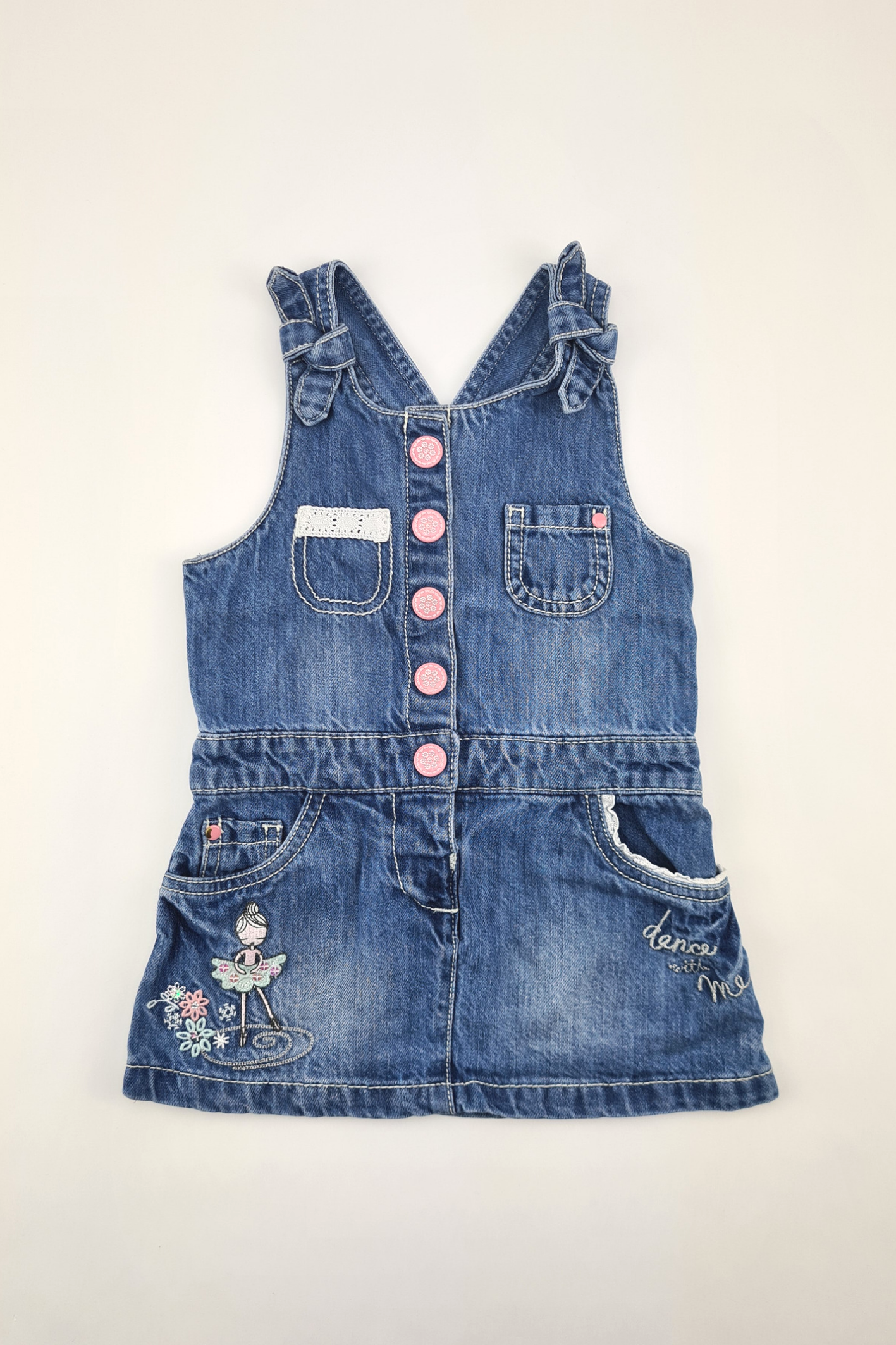 12-18m - Embroidered Denim Dungaree Dress (F&F) Precuddled.com 12-18m - Embroidered Denim Dungaree Dress (F&F) Precuddled.com