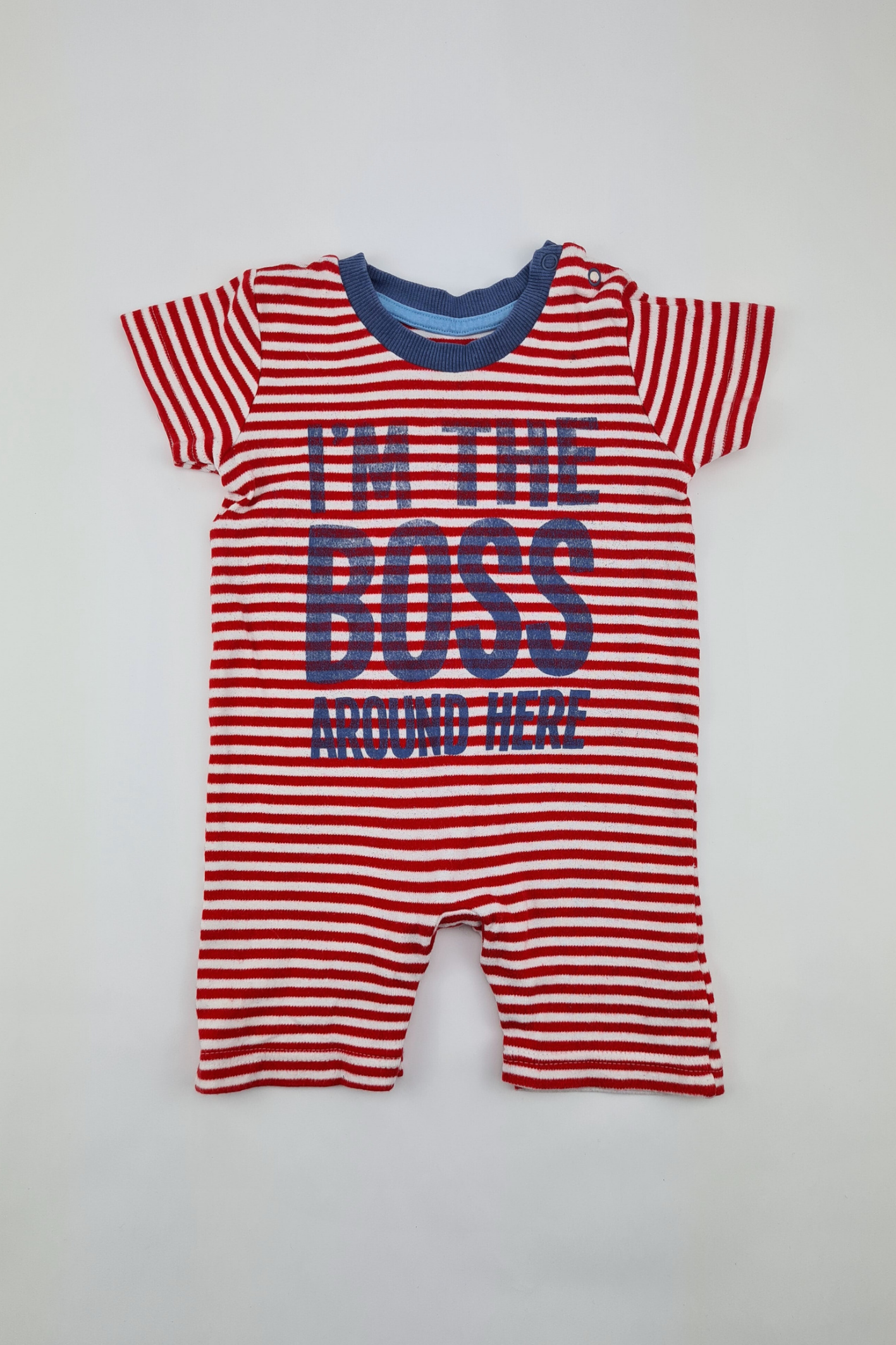 9-12m - ' I'm The Boss Around Here' Red Stripe Romper