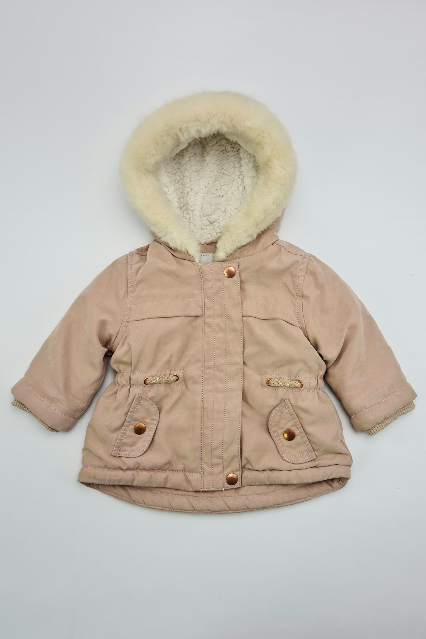 0-3m - Pink Faux Fur Trim Parka