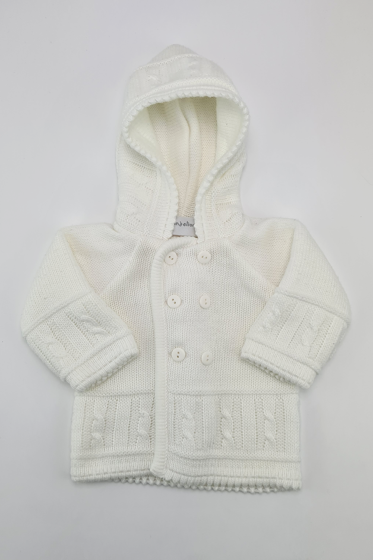 0-3 mois - Cardigan à capuche blanc (Pissenlit)