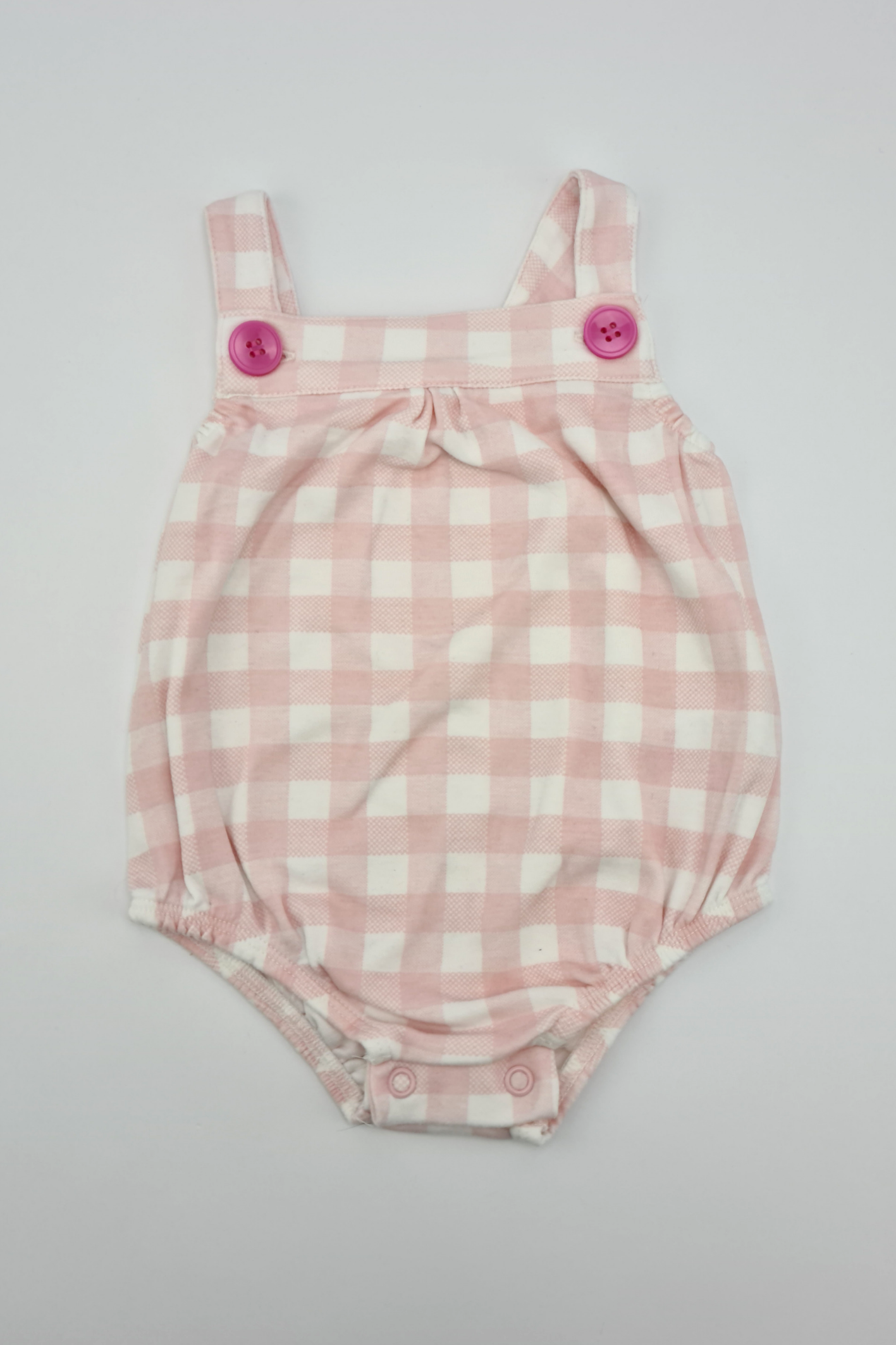 3-6 mois - Barboteuse à carreaux rose et blanc