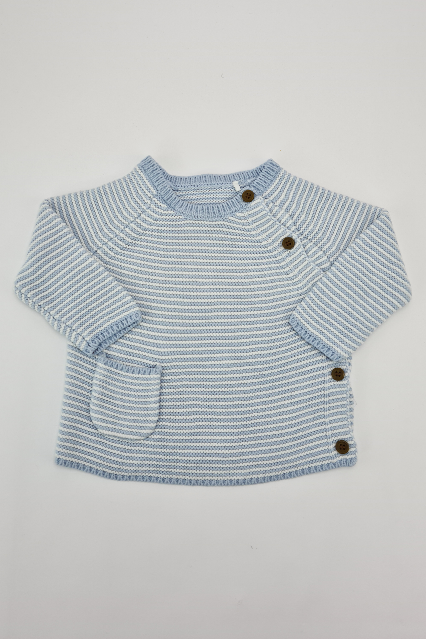 3-6 mois - Pull rayé bleu et blanc (Mini Club). 100% Coton.