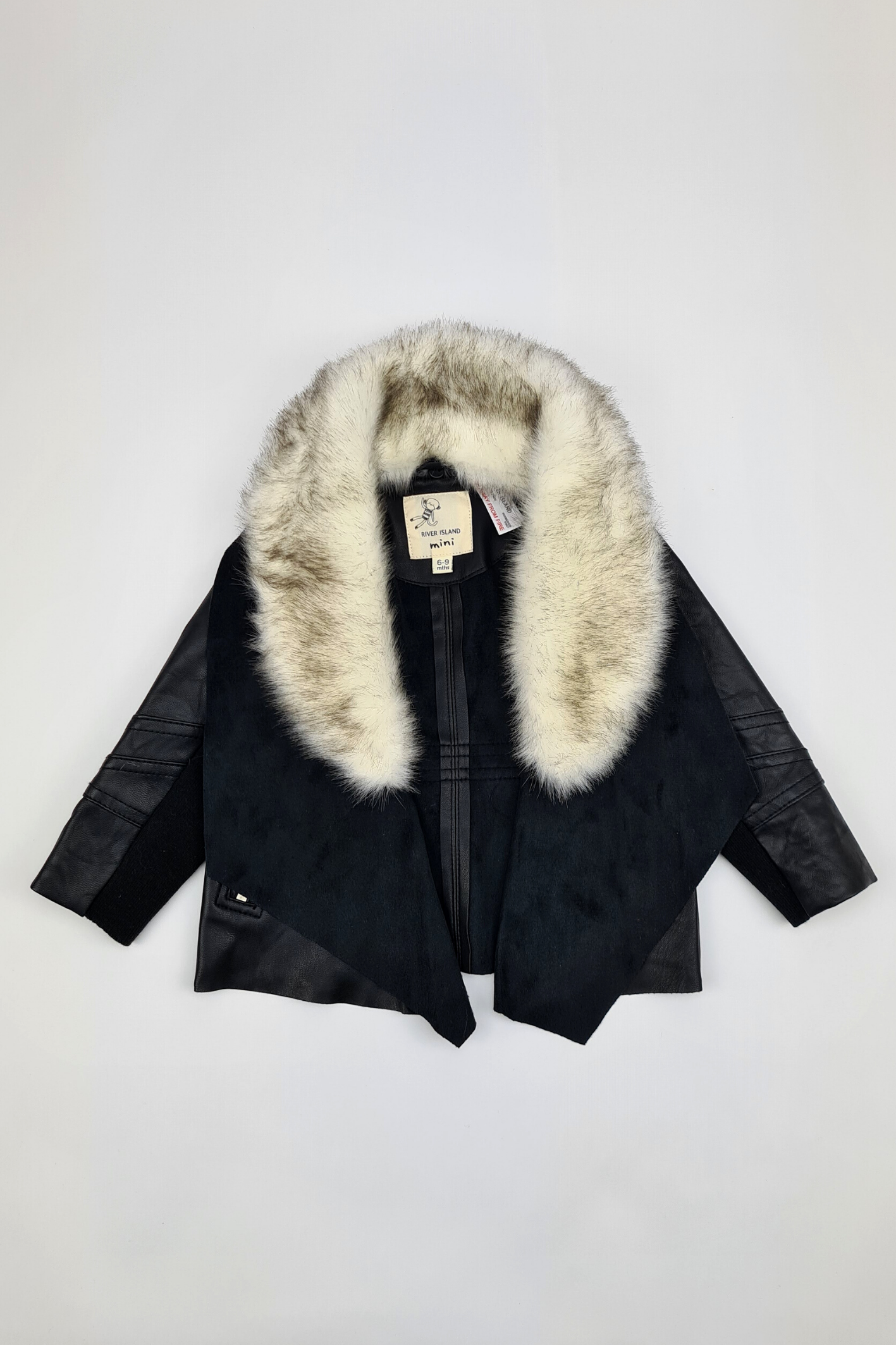 6-9 mois - Veste aspect cuir avec bordure en fausse fourrure (River Island)