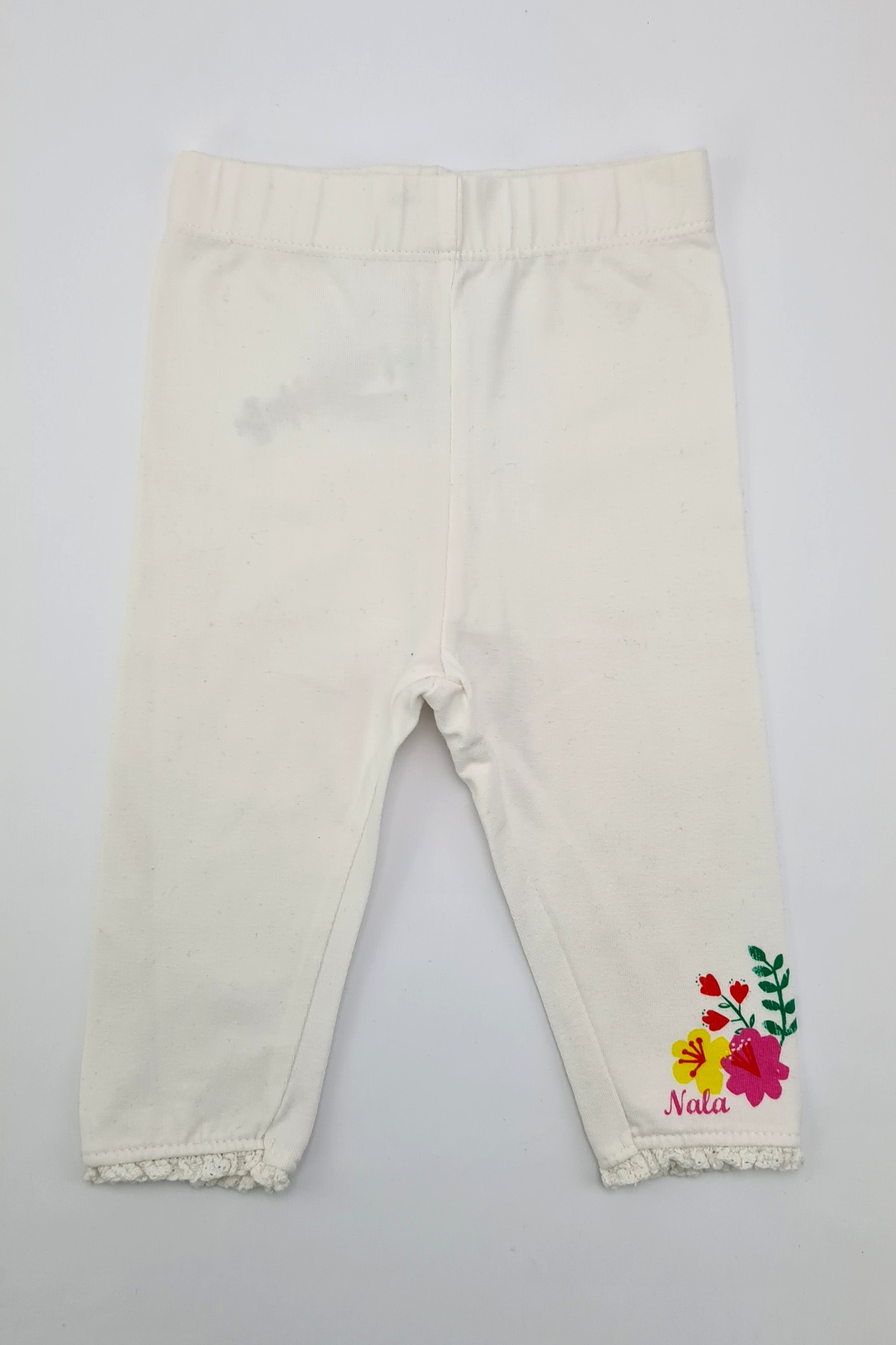 3-6 mois - Legging blanc imprimé fleurs
