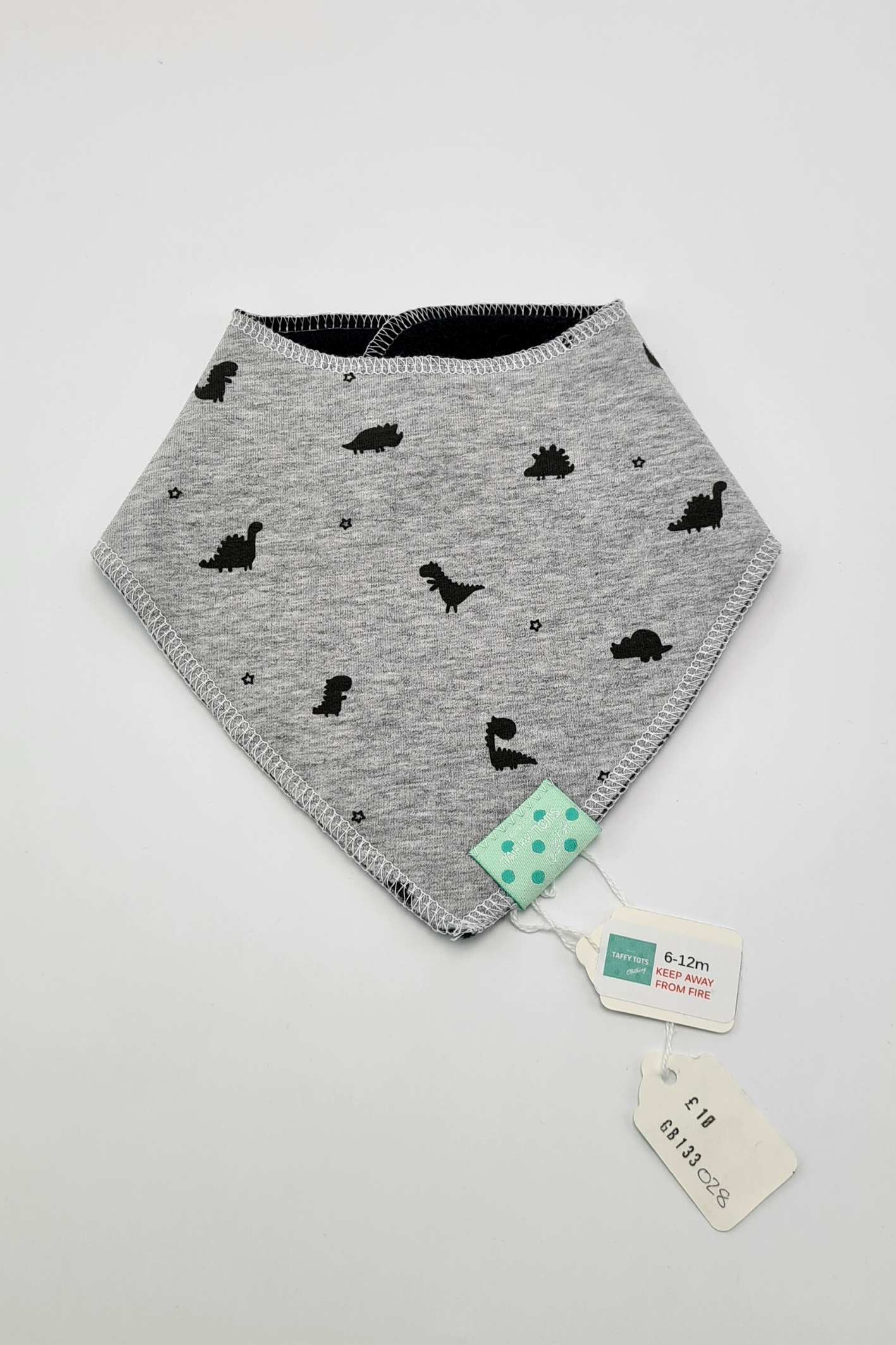 6-12m - Bavoir de dribble de dinosaure doublé de polaire fait à la main (vêtements Taffy Tots)