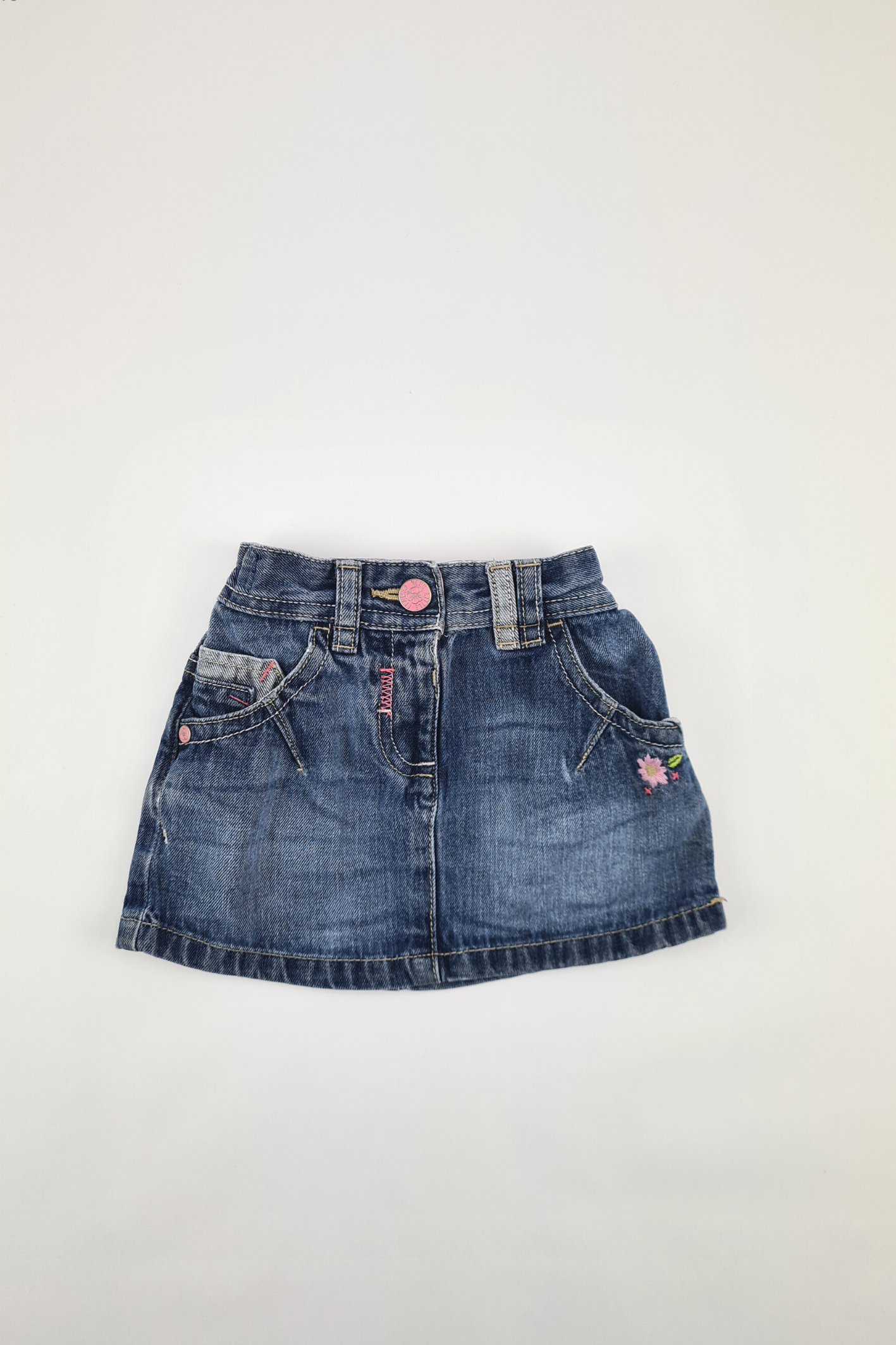 9-12m - Flower Embroidered Mid Blue Denim Skirt (Next)