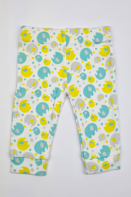 0-3m - 100% Cotton Teal & Yellow Elephant Print Leggings (Scottish Baby Box)