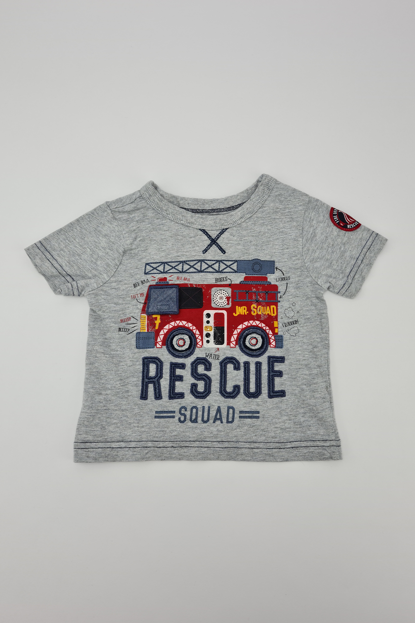 9-12m - Fire Engine 'Rescue Squad' Grey T-shirt (Mini Rebel)