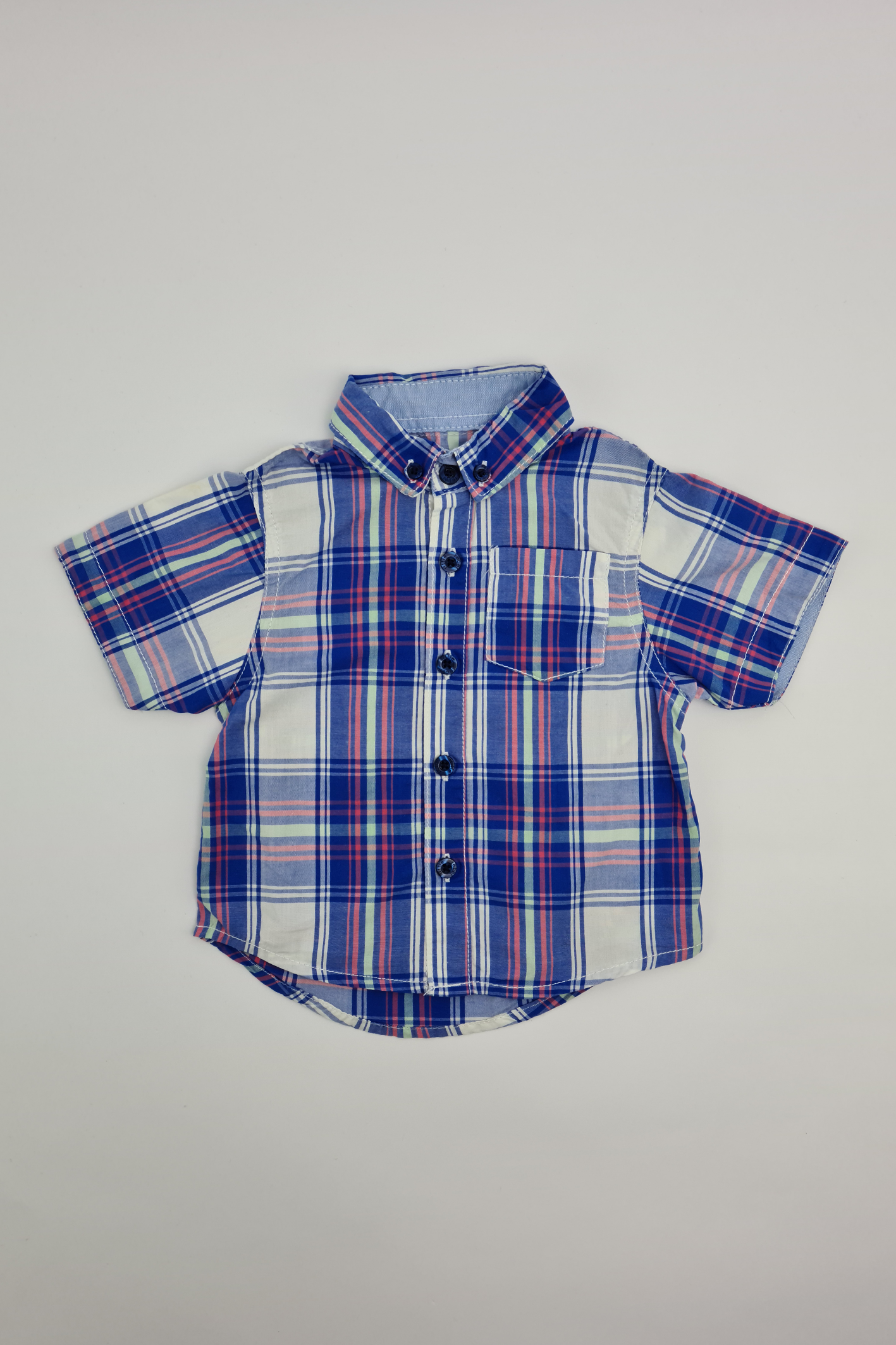 9-12m - Blue & White Plaid Button-up Shirt (Mini Rebel)