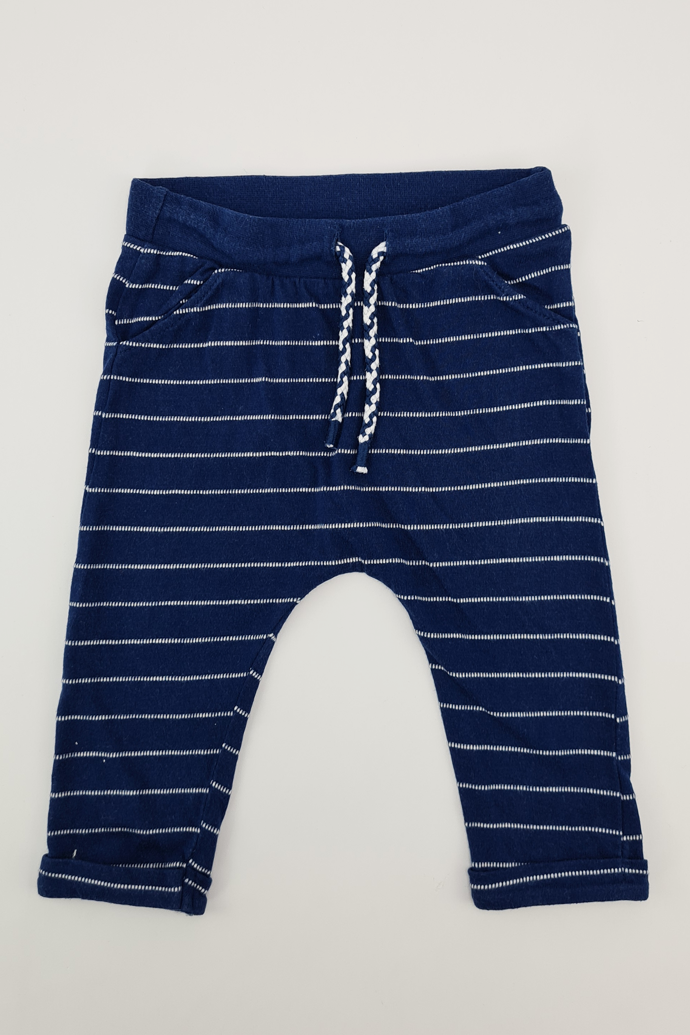 3–6 m – blau-weiß gestreifte Leggings (F&F)